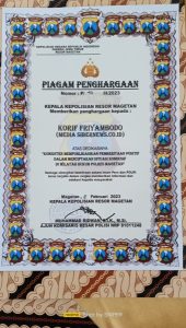 Kapolres Magetan Berikan Piagam Penghargaan Kepada Media Sibernews, Berikut Pesannya