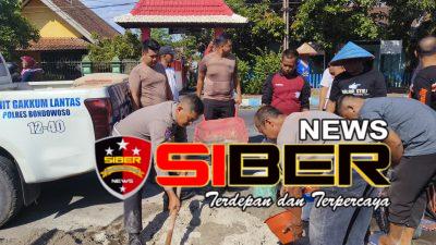 Tidak Perlu Nunggu Anggaran Dari Pemkab,Sambut HUT Bhayangkara Ke 79 Satlantas Polres Bondowoso Laksanakan Penambalan Jalan